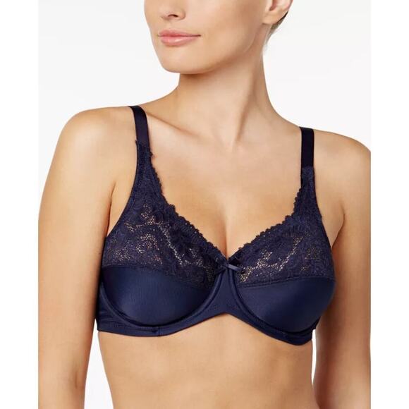 Lillyette by Bali Minimizer Comfort Lace Underwire Bra 0428 Sailor Blue Size 36D - Picture 6 of 6